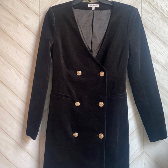 Good American velvet double breasted blazer dress black 1 S - Picture 3 of 7